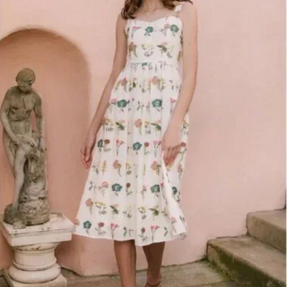 NWT Ivy City‎ Co. Robyn Midi Floral Embroidered Cream Dress in Wildflower Size 4